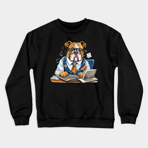 Accountant English Bulldog t-shirt design, a bulldog wearing a tie and glasses Crewneck Sweatshirt by teestore_24